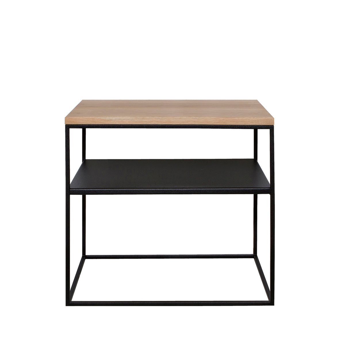 The Cubic Frame Pedestal with Oak Top and Steel Shelf