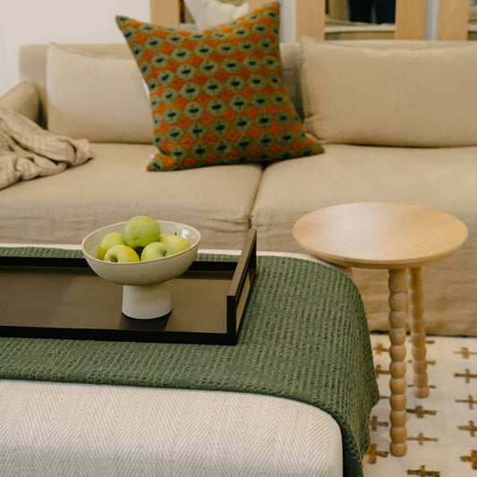 Curvature Pattern Cushion - Green, Rust and Midnight